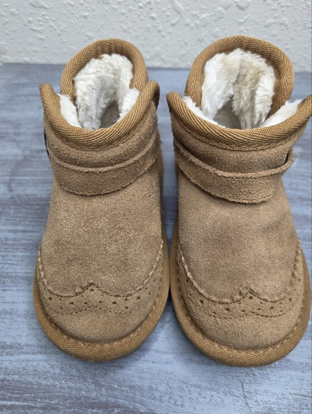 Babyfeet Tan Suede Winter Boots with Fleece Lining Toddler Size 6